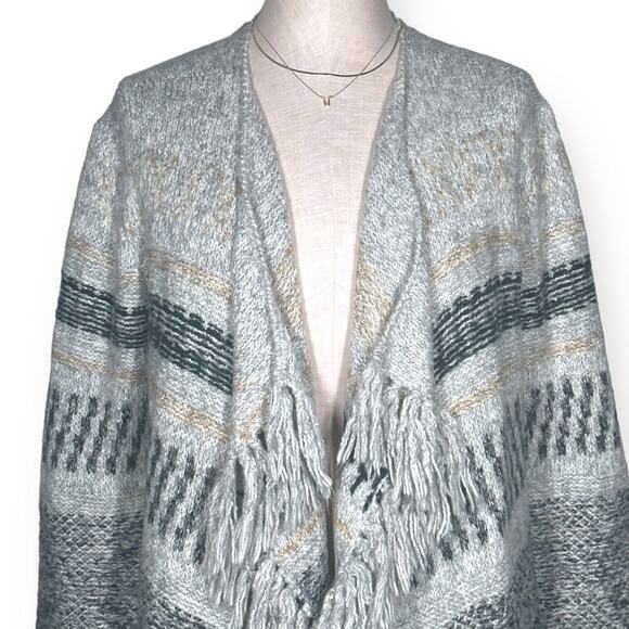 CAbi Fringe Tassel Cardigan Waterfall Collar Shetland Southwestern Aztec Small - Picture 4 of 14